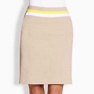 Akris Punto Pencil Skirt Tan Yellow White Stripe 8 Lined Italian Fabric